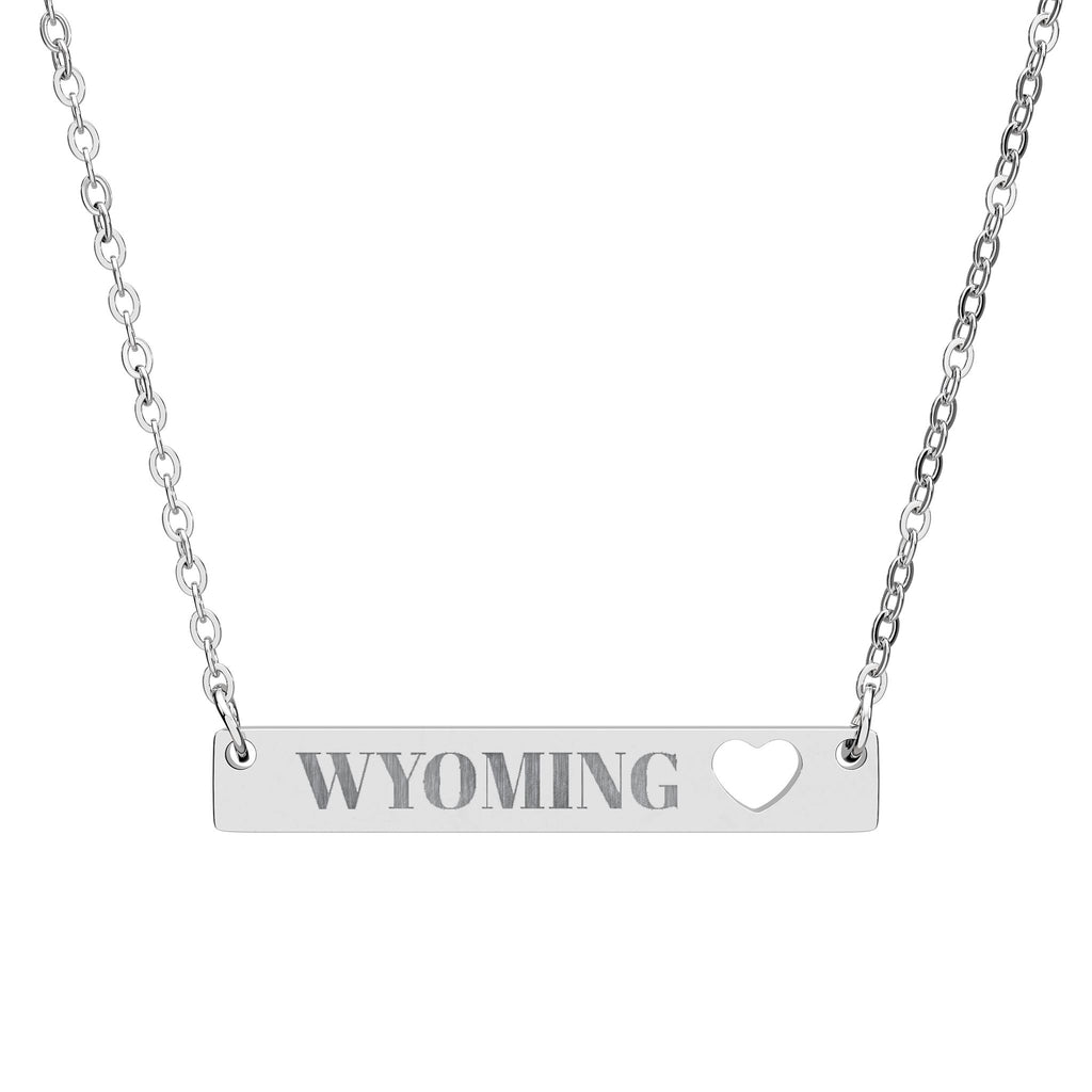 Wyoming Cutout Heart Bar Necklace — Engraved Pendant