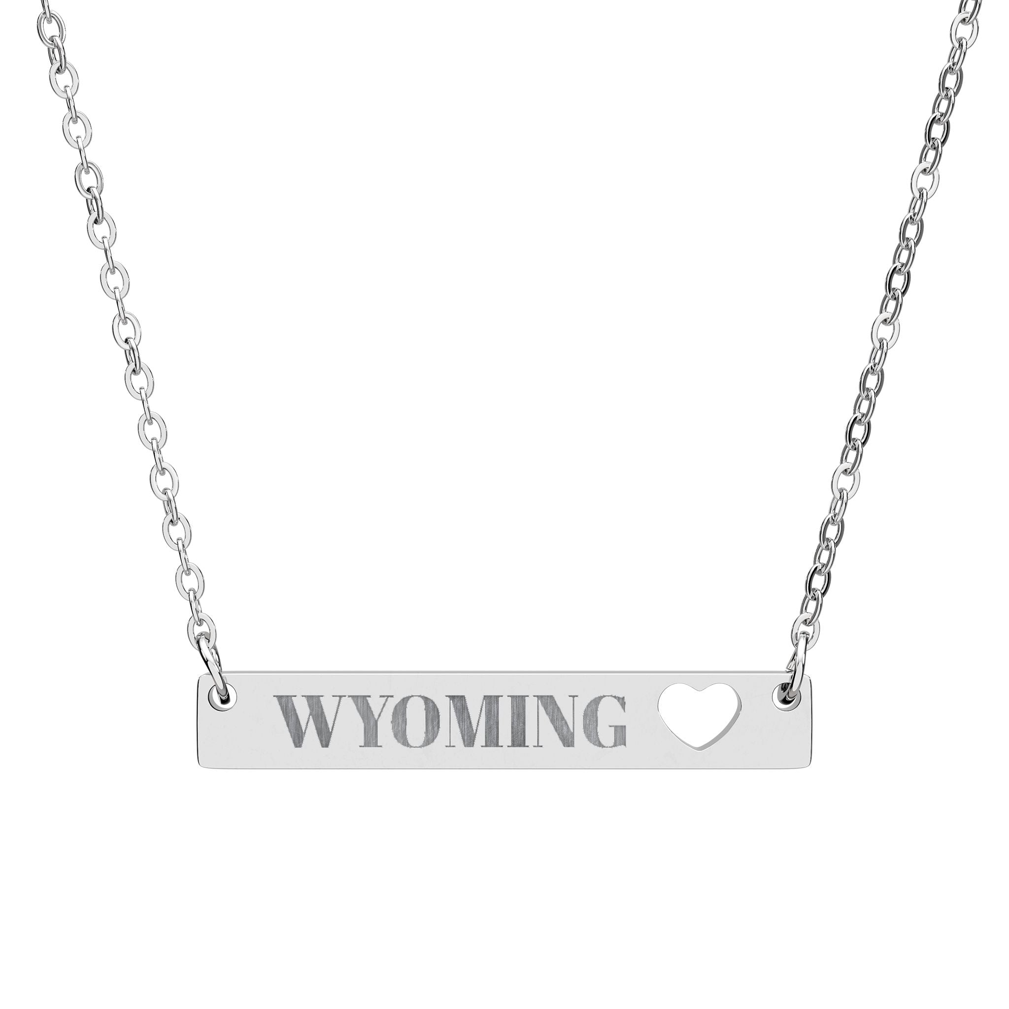 Wyoming Cutout Heart Bar Necklace — Engraved Pendant