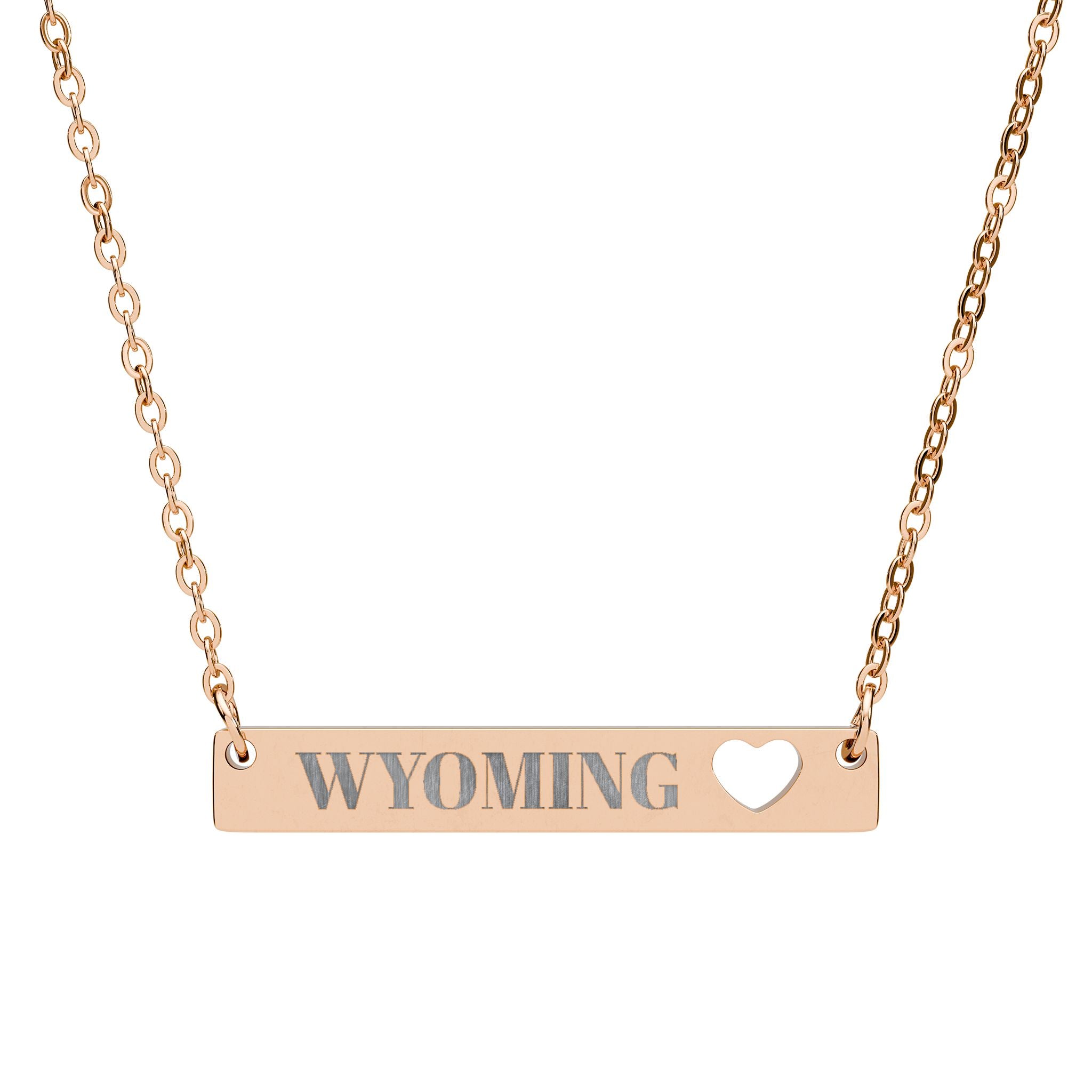 Wyoming Cutout Heart Bar Necklace — Engraved Pendant