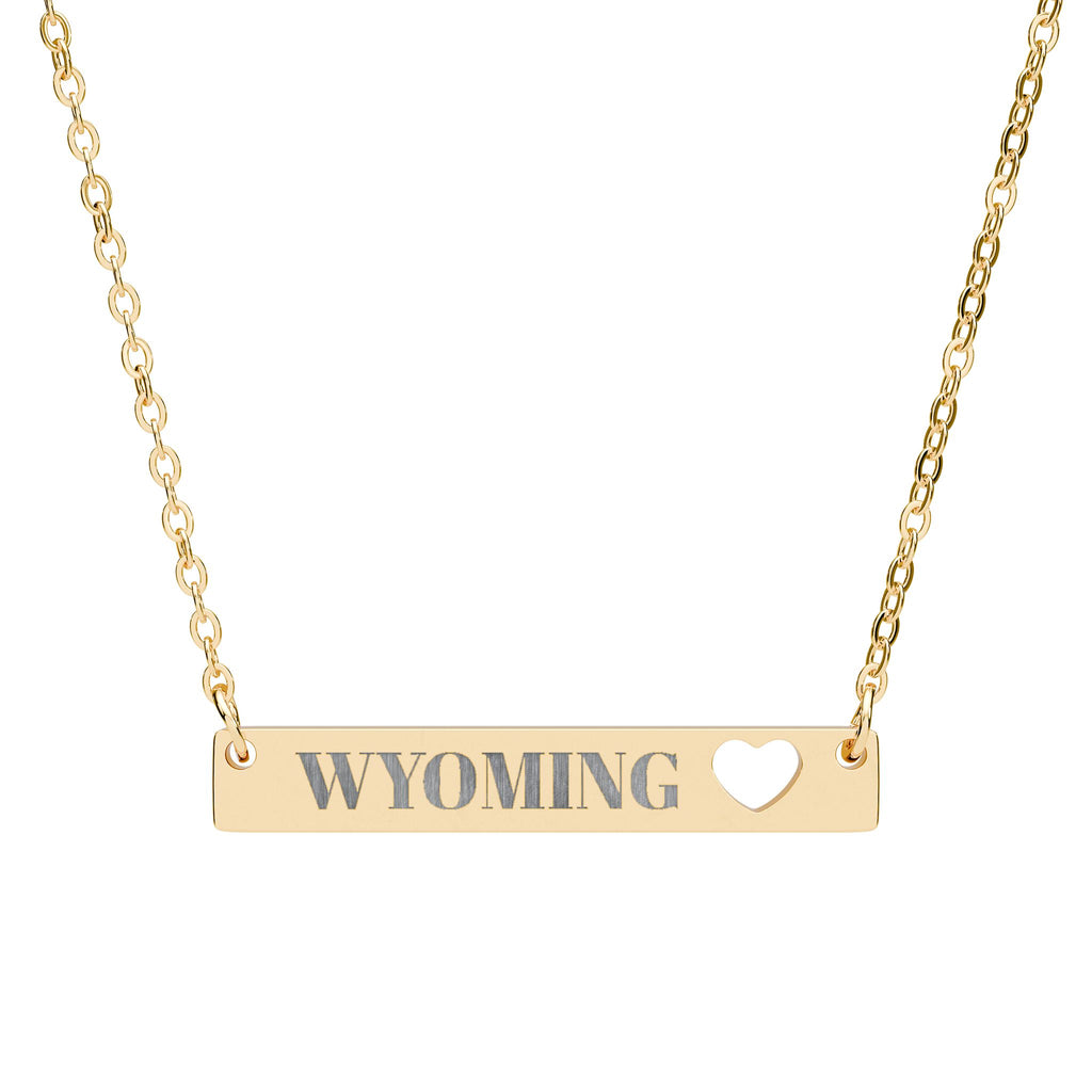 Wyoming Cutout Heart Bar Necklace — Engraved Pendant