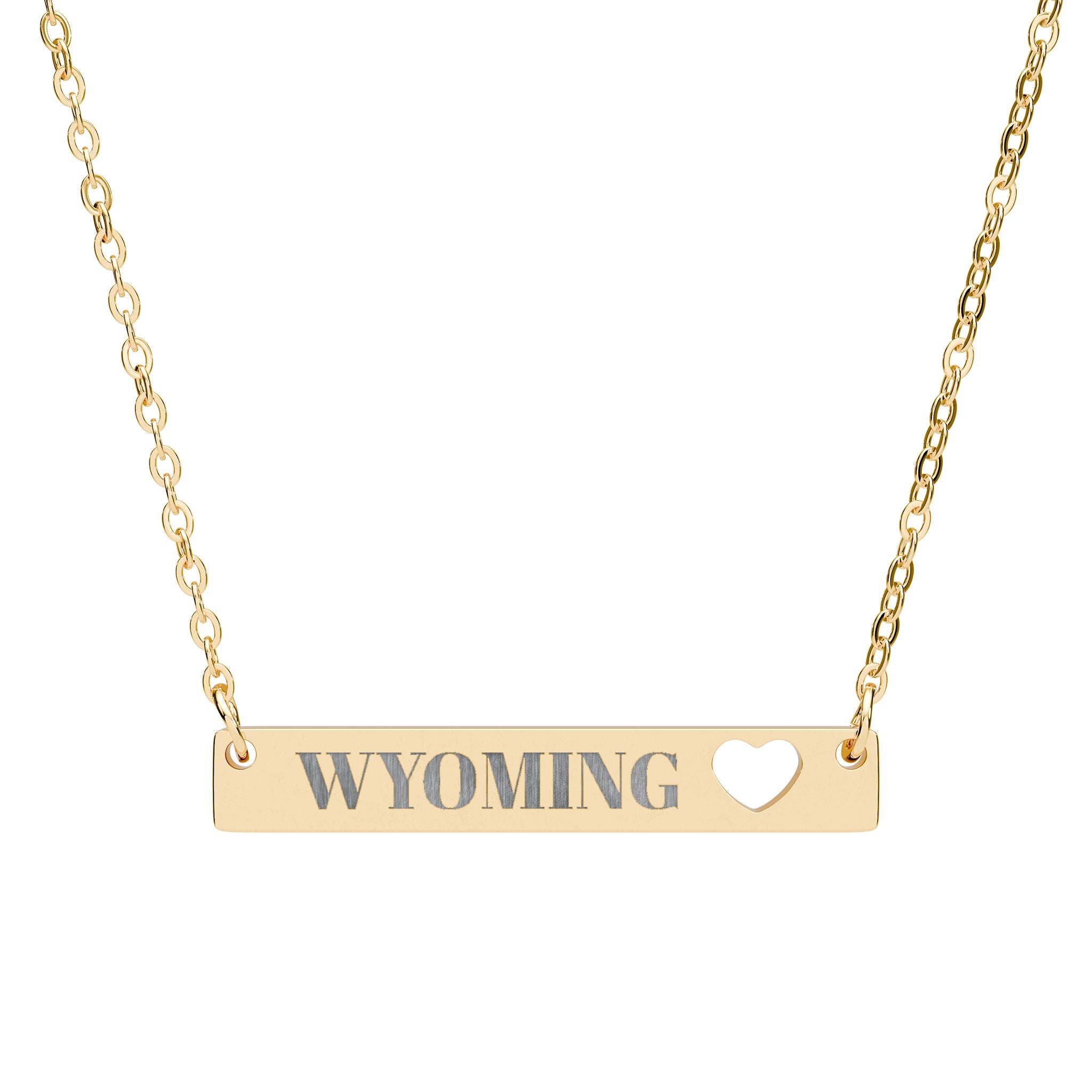 Wyoming Cutout Heart Bar Necklace — Engraved Pendant